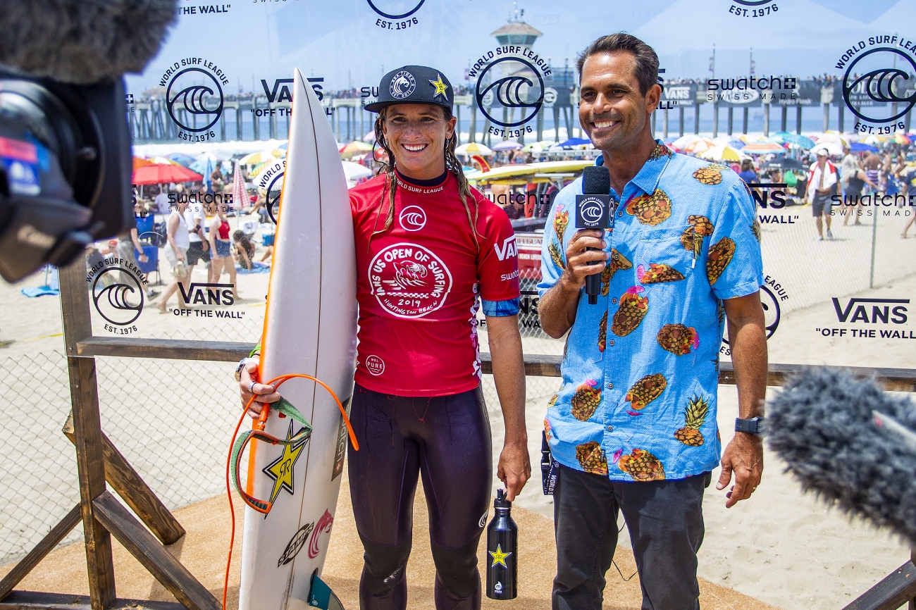 Defending event winner Courtney Conlogue of the USA advances to the final of the 2019 VANS US Open of Surfing after winning Semifinal Heat 1.&nbsp;&nbsp;&nbsp;© Kenny Morris/WSL