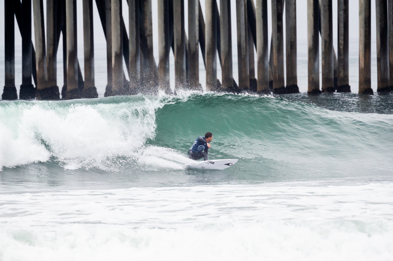 Jorgann Couzinet of France is eliminated from the 2019 VANS US Open of Surfing after placing second in Quarterfinal Heat 2.&nbsp;&nbsp;&nbsp;© Kenny Morris/WSL