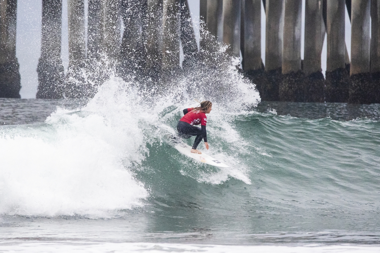 Caroline Marks of the United States is eliminated from the 2019 VANS US Open of Surfing after placing second in Quarterfinal Heat 1.&nbsp;&nbsp;&nbsp;© Jenny Herron / WSL